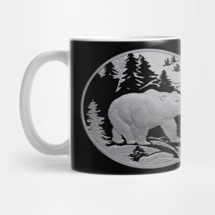 Bear Strolling In Snow Through Pine Forest Mug